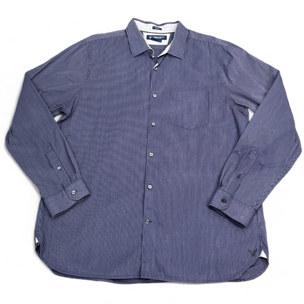 American Eagle Slim Fit Shirt Mens Size XL Blue Striped Long Sleeve Button Up
